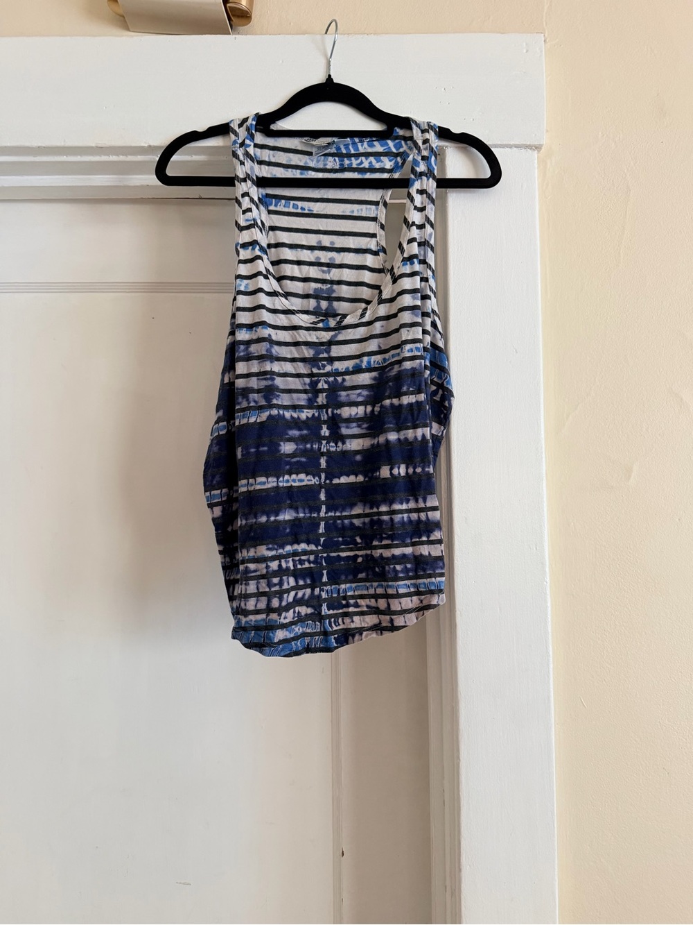 Hard Tail Striped Tie-Dye Scoop Neck Tank Top - Blue and White
